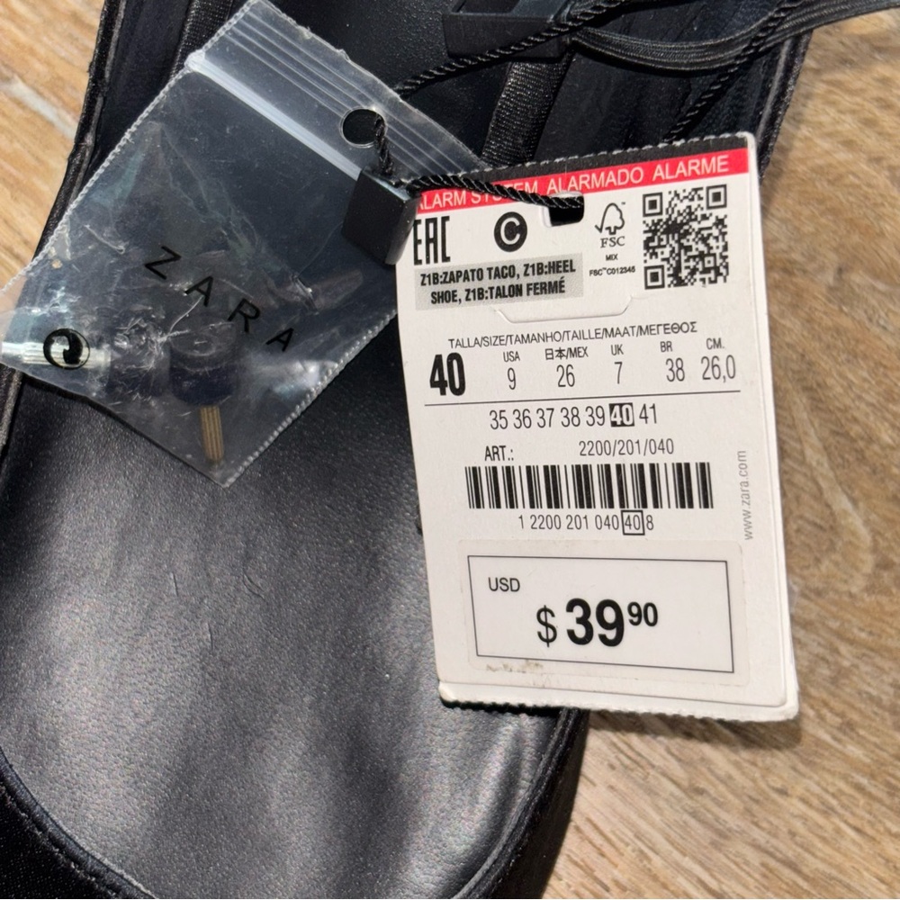 Zara Satin Slingback Heels Black Size 9 Elastic Back Strap, Extra Heel Pieces - Picture 8 of 8